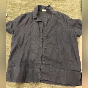 Everlane Black Short Sleeve Linen-Blend Shirt